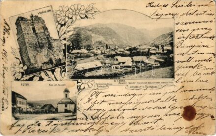 1903 Óradna, Alt-Rodna, Radna veche, Rodna; várrom, Fő tér, római katolikus templom. Karácsony János kiadása, Häusler Nándor műintézete / castle ruins, main square, church. Art Nouveau, floral (EK)