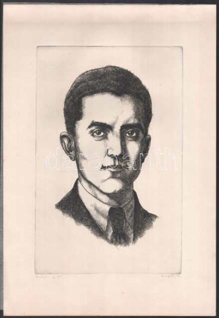 Hanzely Jenő (1919-2000): Kulich Gyula. Rézkarc, papír, jelzett. 30x19 cm