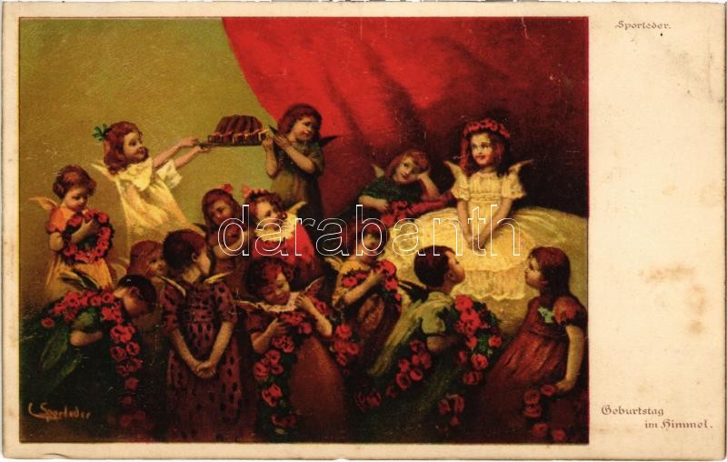 1919 Geburtstag im Himmel. Wenau Brabant Künstlerkarte litho s: Sporleder (fl)