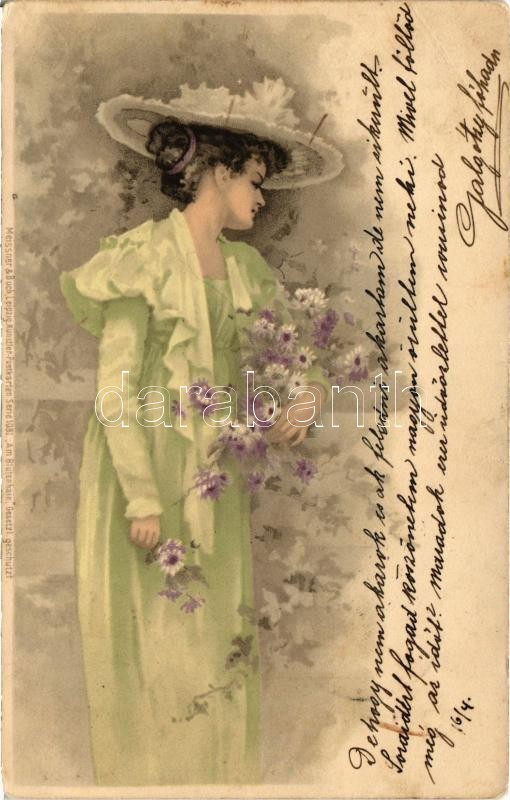 1901 Lady. Miessner & Buch Künstler-Postkarten Serie 1081. 'Am Blütenhain' litho (EB)