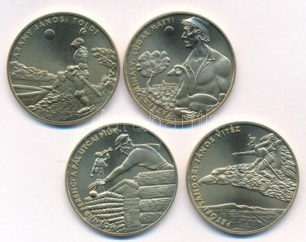 2001. 200Ft Cu-Zn (4xklf) az 'Ifjúsági Irodalom' sorozat különböző emlékkiadásai, közte Toldi, Ludas Matyi, A Pál utcai fiúk, János Vitéz T:BU kis patina Adamo EM173-176