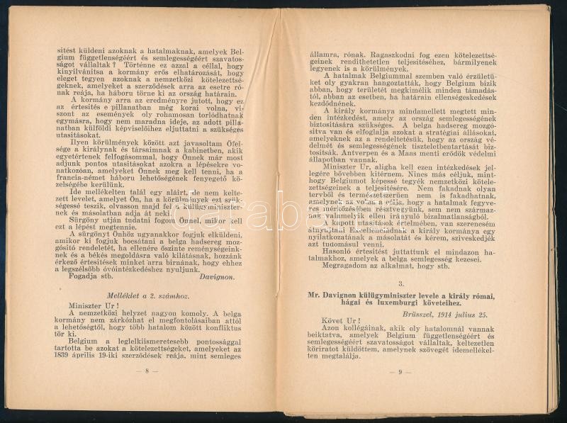 A világháboru okiratai. V. köt.: A belga szürkekönyv. Összeáll.: Eduard Bernstein. Bp., én., Népszava. Borító nélküli példány. - Image 2