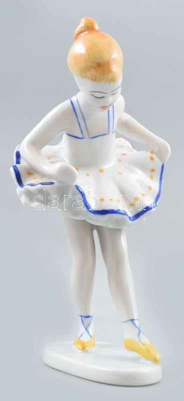 Hollóházi porcelán balerina. Kézzel festett, jelzett, hibátlan, m: 13,5 cm