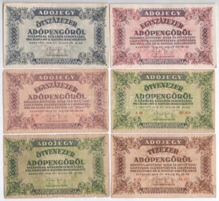 1946. 10.000AP + 50.000AP (2xklf) + 100.000AP (2xklf) + 500.000AP T:III,III- szakadások