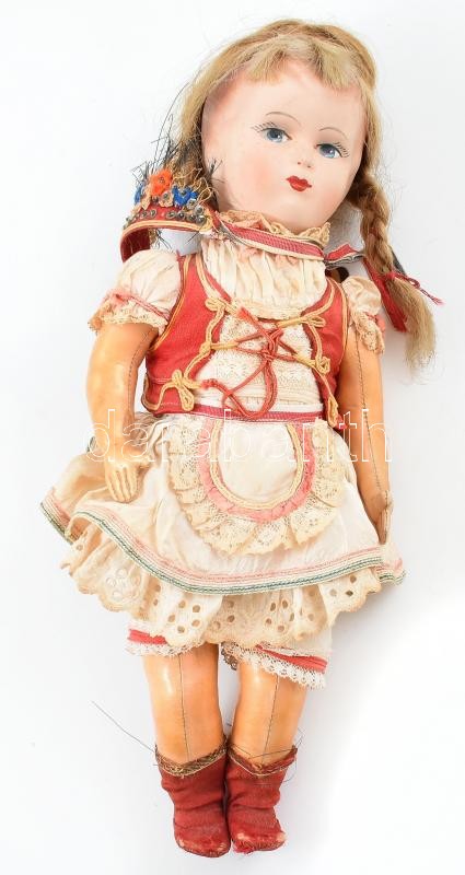 Régi, népviseletes baba, m: 33 cm