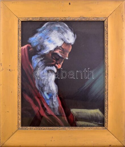 Pataky Ferenc (1897-1962): Bölcs. Tempera, papír. 49X47 cm. Dekoratív, sérült üvegezett fakeretben.