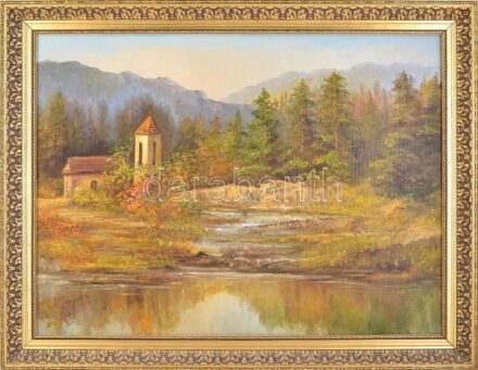 Gerhardt Z. jelzéssel: Hegyvidéki táj. Olaj, vászon. Dekoratív, sarkaiban kissé sérült fakeretben. 60x80 cm