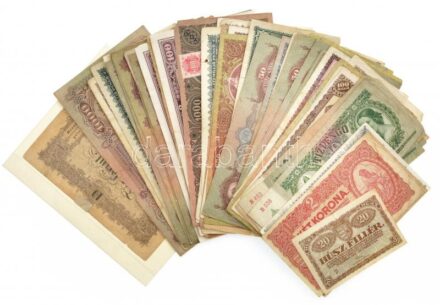 56db-os vegyes magyar korona és pengő bankjegy tétel, közte 1943. 1000P 'F 061 060024' T:III-IV