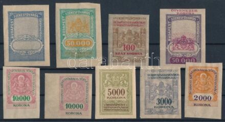 Budapest városi illetékbélyeg 9 db vágott próbanyomat