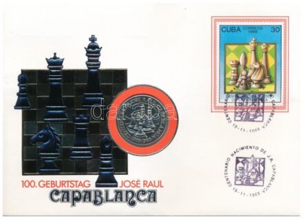 Kuba 1988. 1P Cu-Ni 'José Raúl születésének 100. évfordulója emlékére' érme, érmés borítékban, bélyeggel, bélyegzéssel, német nyelvű tájékoztatóval T:BU Cuba 1988. 1P Cu-Ni '100th anniversary of the born of José Raúl' coin