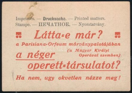 cca 1920 Néger operett társulat reklám nyomtatvány fótó hátulján 6x9 cm