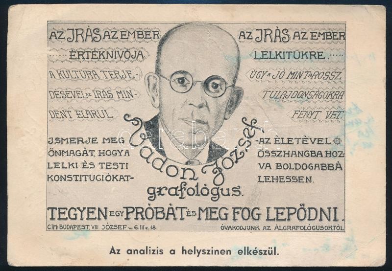 cca 1930 Vadon József grafológus reklám lapja sok aláírással