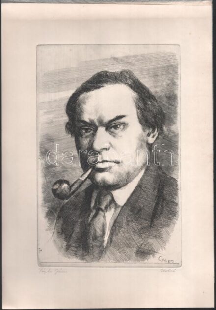 Gy. Molnár István (1933-2010): Pásztor János portréja. Rézkarc, papír, jelzett . 29×19,5 cm