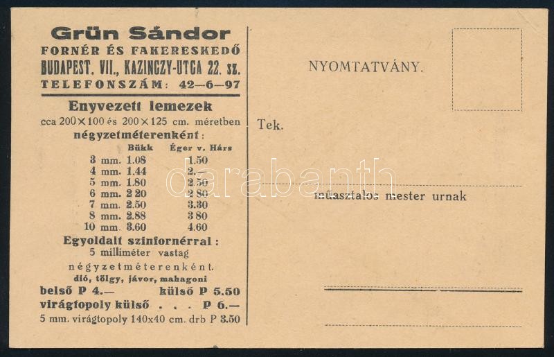 cca 1930 Grün Sándor fakereskedő reklám és árlapja - Image 2