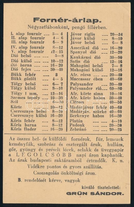 cca 1930 Grün Sándor fakereskedő reklám és árlapja - Image 3