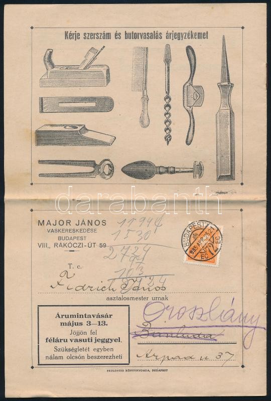cca 1930 Major János épületvasalatok árjegyzéke 8 p. - Image 2