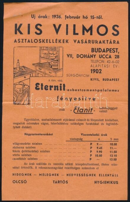 1935 Kis Vilmos raktár reklám lap és két lapos árjegyzék