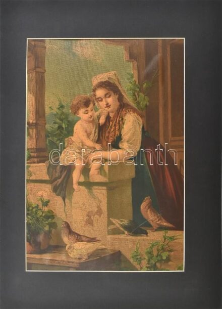 cca 1900 Galambetetők, olajnyomat, paszpartuban, kisebb felületi sérülésekkel, kissé hullámos, 33,5x22,5 cm