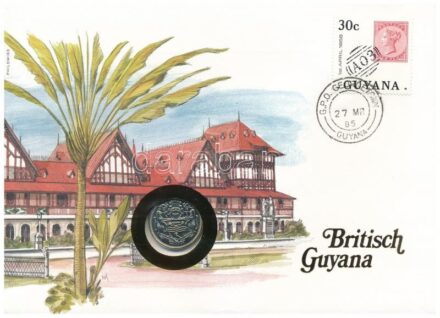 Guyana 1985. 25c, felbélyegzett borítékban, bélyegzéssel, német nyelvű leírással T:1 Guyana 1985. 25 Cents in envelope with stamp and cancellation, with German description C:UNC