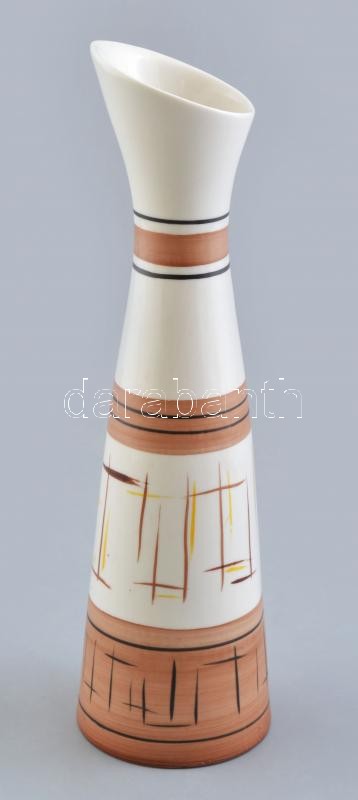 Hollóházi porcelán egyedi retro mintás váza. Kézzel festett, jelzett, hibátlan. 29 cm