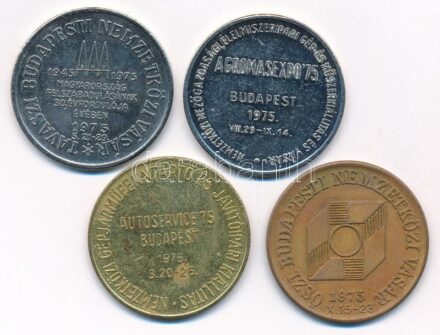 1975. 4db klf 'Budapesti Nemzetközi Fesztivál/Vásár' fém emlékérme, közte Tavaszi, Őszi, Mezőgazdasági, Gépjárműfenntartó és Javítóipari T:2 patina