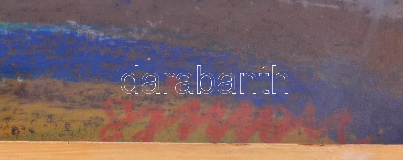 Simon Miklós (1937-): Tiszapart. Olajpasztell, papír. Jelezve jobbra lent. Hátoldalán címkén feliratozott. Üvegezett fakeretben. 50x70 cm - Image 2