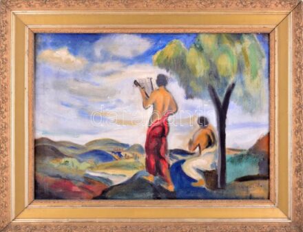 Szegedi (Lívia ...?) jelzéssel: Árkádiai táj. Olaj, vászon. Dekoratív, kissé sérült fakeretben. 48x67 cm