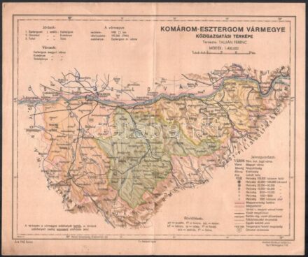 Komárom-Esztergom vármegye közigazgatási térképe, kiadja a Magyar Földrajzi Intézet Rt., 1948, 1:400000, 22x27 cm
