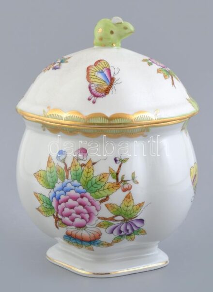 Herendi Viktória mintás, nyuszis, bonbonier, sérült, jelzett, m: 17 cm