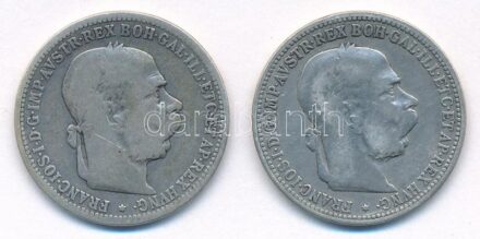 Ausztria 1893. 1K Ag 'Ferenc József' (2x) T:3 patina Austria 1893. 1 Corona Ag 'Franz Joseph' (2x) C:F patina Krause KM#2804