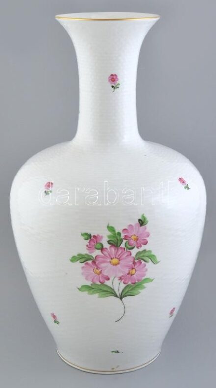 Herendi virágmintás padlóváza, kézzel festett porcelán, jelzett, hibátlan, m: 50 cm