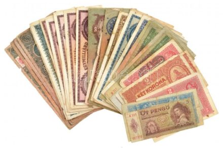 55db-os vegyes, Korona-, Pengő- és Forint bankjegytétel T:III-IV