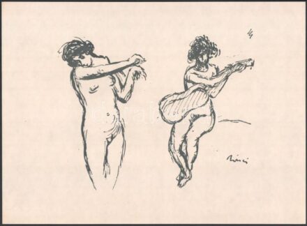 Rippl-Rónai József (1861-1927): Gitározó aktok. Cinkográfia 1913, papír, jelzett a cinkográfián, lapméret 26×35,5 cm csak 200 pld!