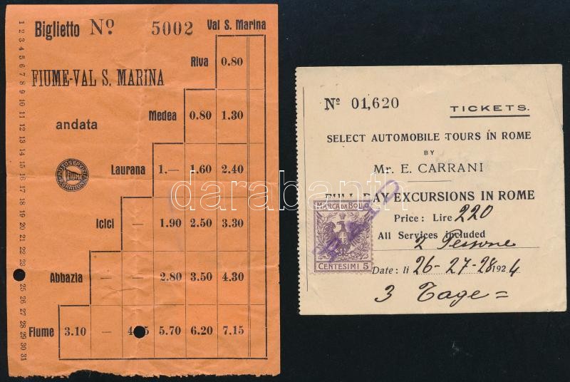 cca 1920-1930 2 db olaszországi automobil-túra jegy, okmánybélyeggel