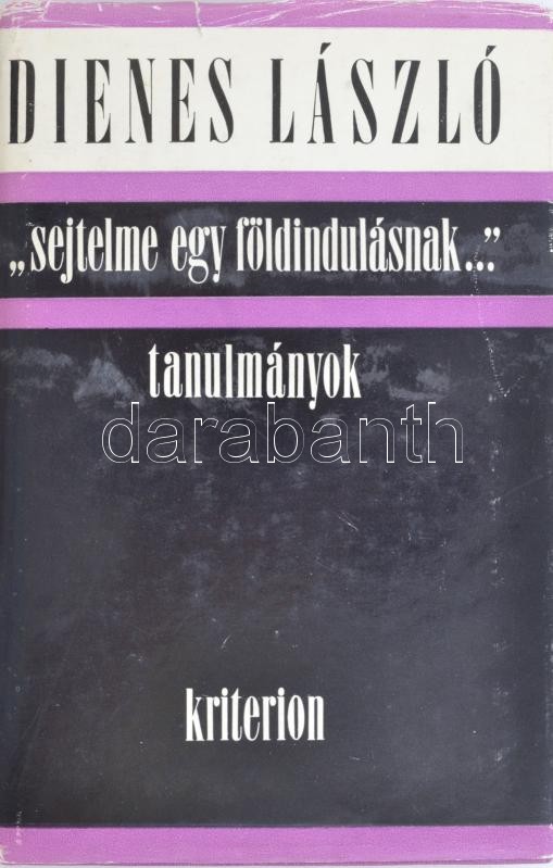 Dienes László: 'Sejtelme egy földindulásnak...'. Kritikai írások (1921-1931.) Bukarest, 1976., Kiterion. Kiadói kartonált papírkötés, kiadói szakadt papír védőborítóban.