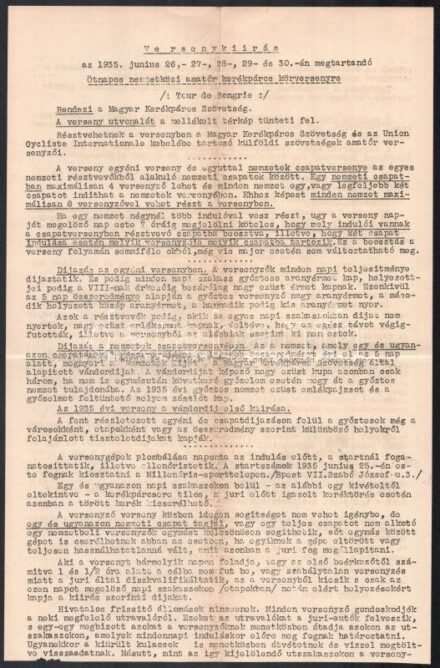 1935 Ötnapos kerékpáros körverseny programja és térképe 2 lapon