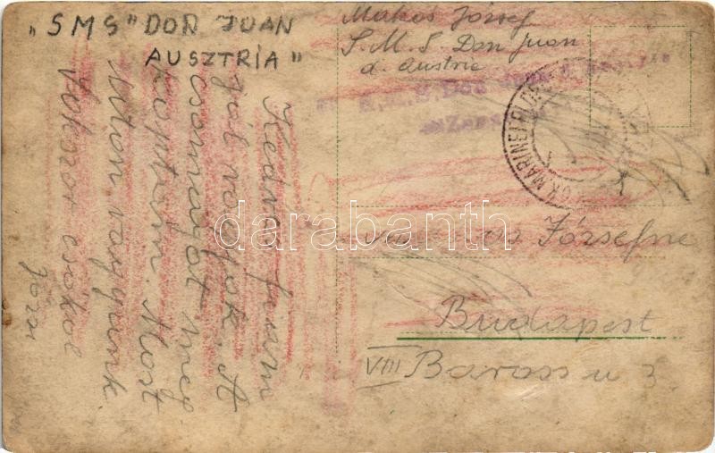 Lány matrózblúzban / WWI Austro-Hungarian Navy, K.u.K. Kriegsmarine, girl in mariner clothes + 'SMS DON JUAN d'AUSTRIA' 'K.U.K. MARINEFELDPOSTAMT POLA' (kopott sarkak / worn corners) - Image 2