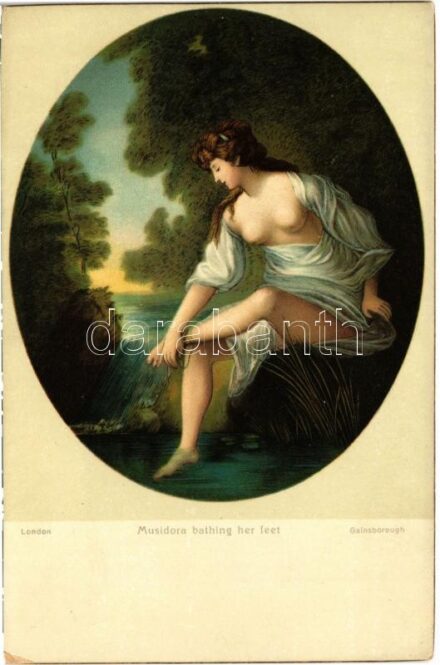Musidora bathing her feet / Erotic nude lady art postcard. Stengel s: Gainsborough (EK)