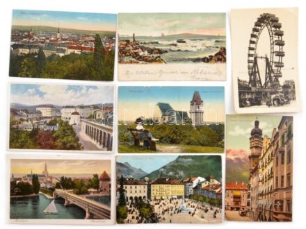 ~55 db régi képeslap, főleg külföldi városképek sok Ausztriával, jobbakkal