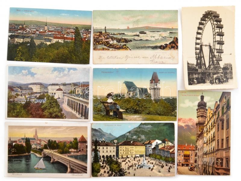 ~55 db régi képeslap, főleg külföldi városképek sok Ausztriával, jobbakkal