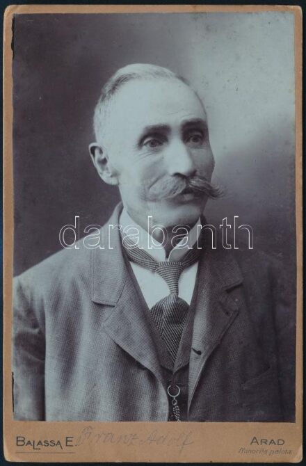 cca 1900-1910 Bajuszos úr portréja, keményhátú fotó Balassa E. aradi műterméből, kabinetfotó, 16,5x10,5 cm