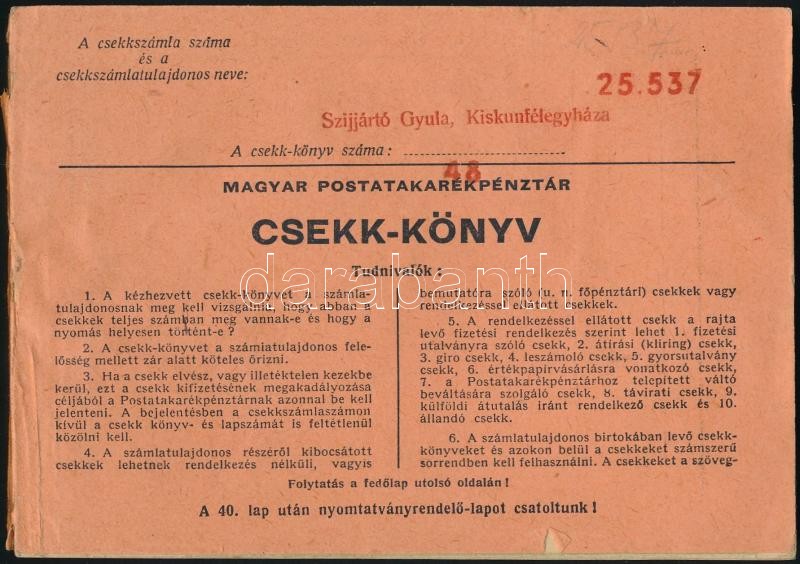 cca 1920 Magyar Posta Takarékpénztár komplett csekkönyv