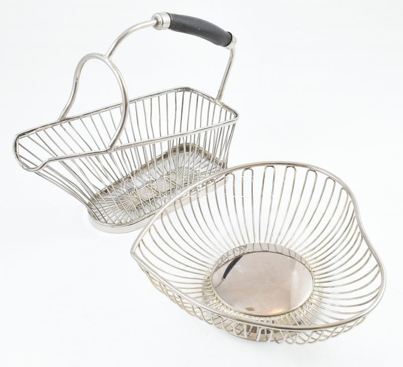 Bortartó és gyümölcskosár, nikkelezett fém, jelzés nélkül, m: 25 cm, d: 24 cm