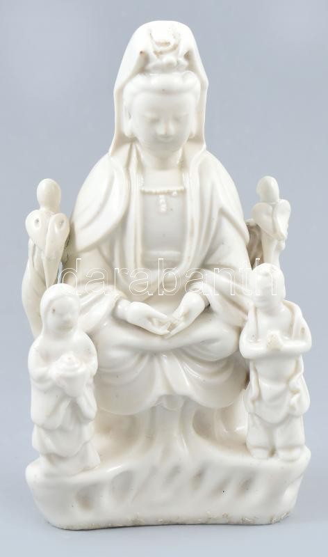 Antik kinai ( Blanc de chine) Guayin gyerekekkel, kuangxi periodus, ritka !!!, fehérmázas porcelán, jelzés nélkül, korának megfelelő állapotban, m: 20 cm
