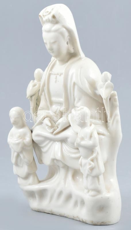 Antik kinai ( Blanc de chine) Guayin gyerekekkel, kuangxi periodus, ritka !!!, fehérmázas porcelán, jelzés nélkül, korának megfelelő állapotban, m: 20 cm - Image 2
