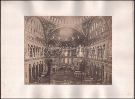 cca 1900-1910 Konstantinápoly (Isztambul), Hagia Szophia, belső, nagyméretű, kartonra kasírozott fotó, 26,5x21 cm / Constantinople (Istanbul), Hagia Sophia, interior, large-size vintage photo