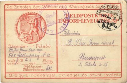 1917 K.u.K. I.R. 6. Zu Gunsten des Witwen und Waisenfonds des I.R. 6. / A 6. gyalogezred rokkantjai, özvegyei és árvái javára / WWI Austro-Hungarian K.u.K. military, 6th Infantry Regiment charity fund (EK)