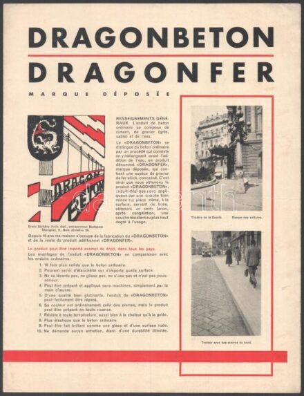 cca 1930 Sárkánybeton reklám nyomtatvány budapesti városképekkel francia és magyar nyelven 8 p