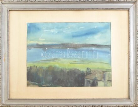 Szilvásy Margit (1898-1977): Balaton. Akvarell, papír, jelzett, üvegezett fakeretben, 28×37,5 cm