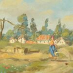 Olvashatatlan jelzéssel: Hazafelé. Olaj, vászon. Dekoratív fakeretben. 34,5x44,5 cm - Image 3